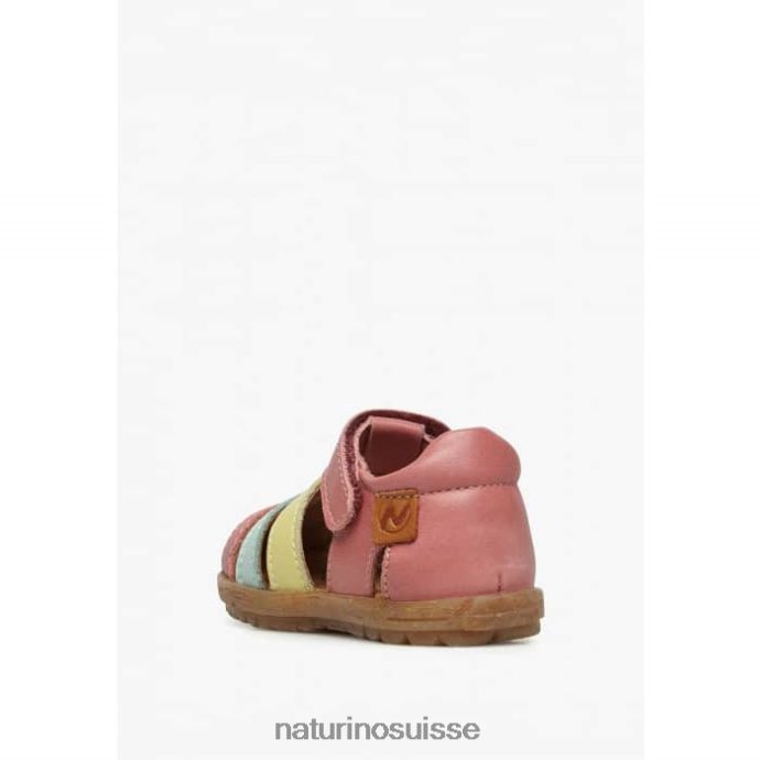 enfants voir T88FLL302 Naturino sandales semi-fermées en cuir rose-jaune