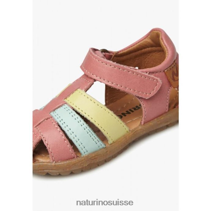 enfants voir T88FLL302 Naturino sandales semi-fermées en cuir rose-jaune
