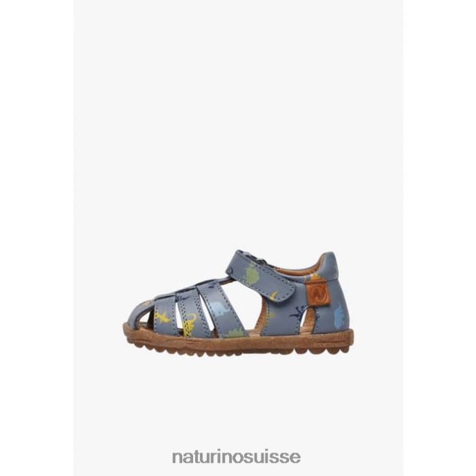 enfants voir T88FLL319 Naturino sandales en cuir avec imprimé dinosaure bleu ciel