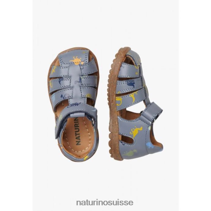 enfants voir T88FLL319 Naturino sandales en cuir avec imprimé dinosaure bleu ciel