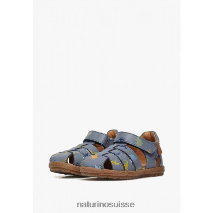 enfants voir T88FLL319 Naturino sandales en cuir avec imprimé dinosaure bleu ciel