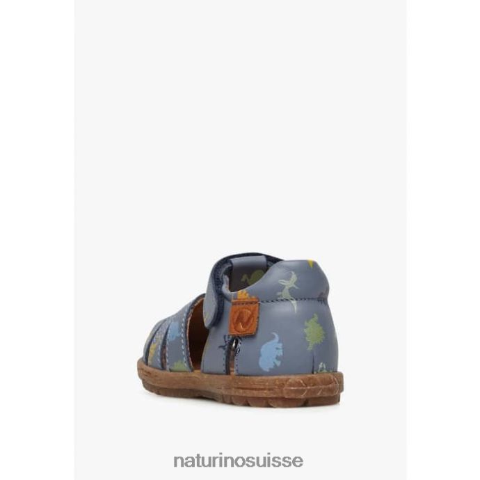 enfants voir T88FLL319 Naturino sandales en cuir avec imprimé dinosaure bleu ciel