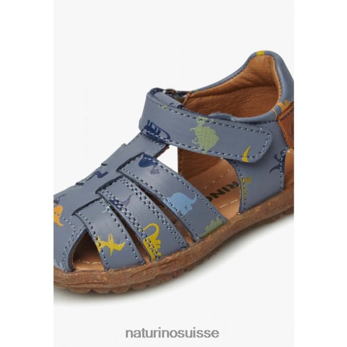 enfants voir T88FLL319 Naturino sandales en cuir avec imprimé dinosaure bleu ciel