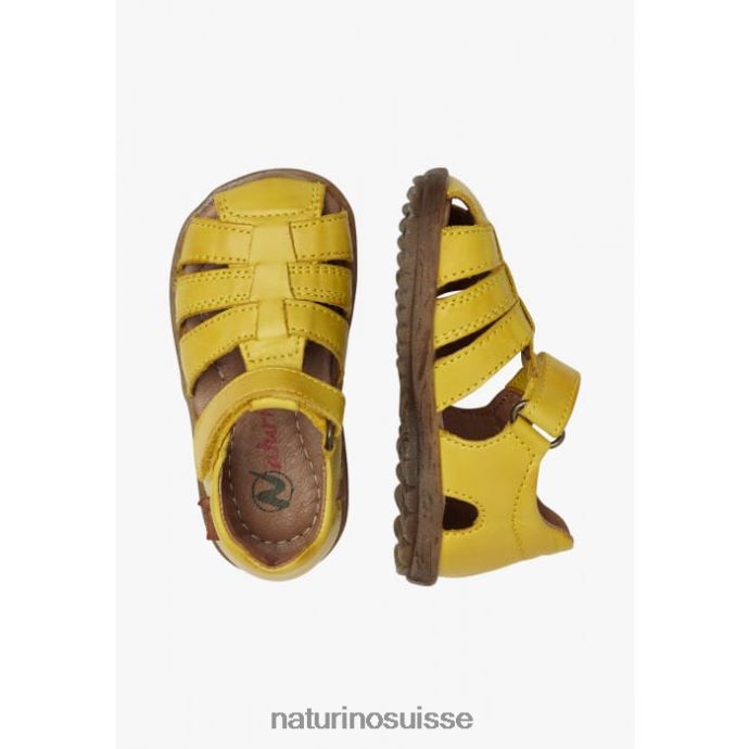 enfants voir T88FLL353 Naturino sandales semi-fermées en cuir jaune