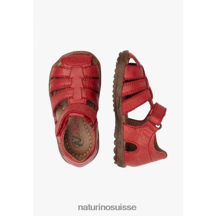 enfants voir T88FLL356 Naturino sandales semi-fermées en cuir rouge