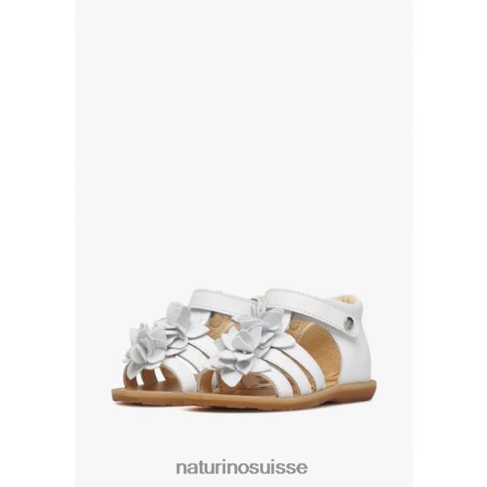 enfants zoeyy T88FLL239 Naturino sandales en cuir avec fleurs appliquées blanc