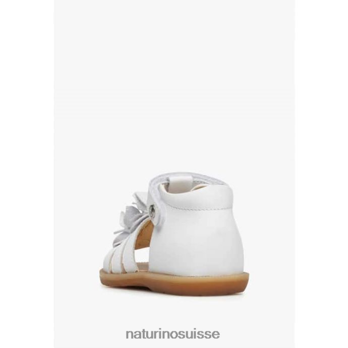 enfants zoeyy T88FLL239 Naturino sandales en cuir avec fleurs appliquées blanc