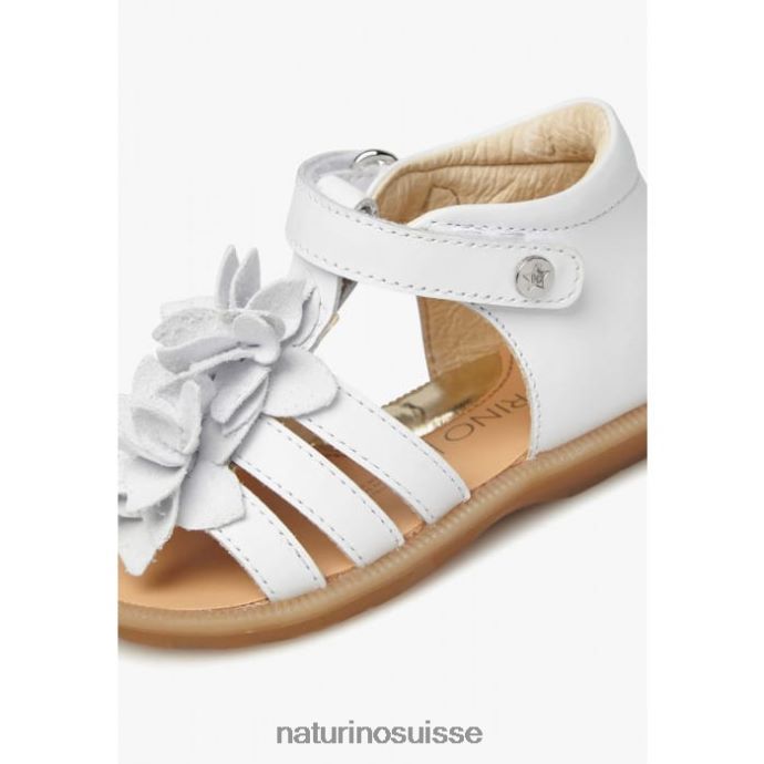 enfants zoeyy T88FLL239 Naturino sandales en cuir avec fleurs appliquées blanc