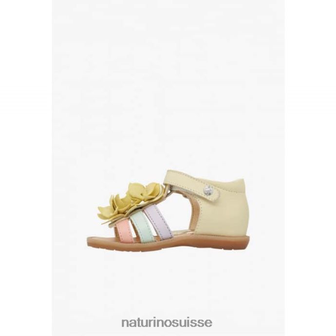 enfants zoeyy T88FLL242 Naturino sandales en cuir avec fleurs appliquées jaune