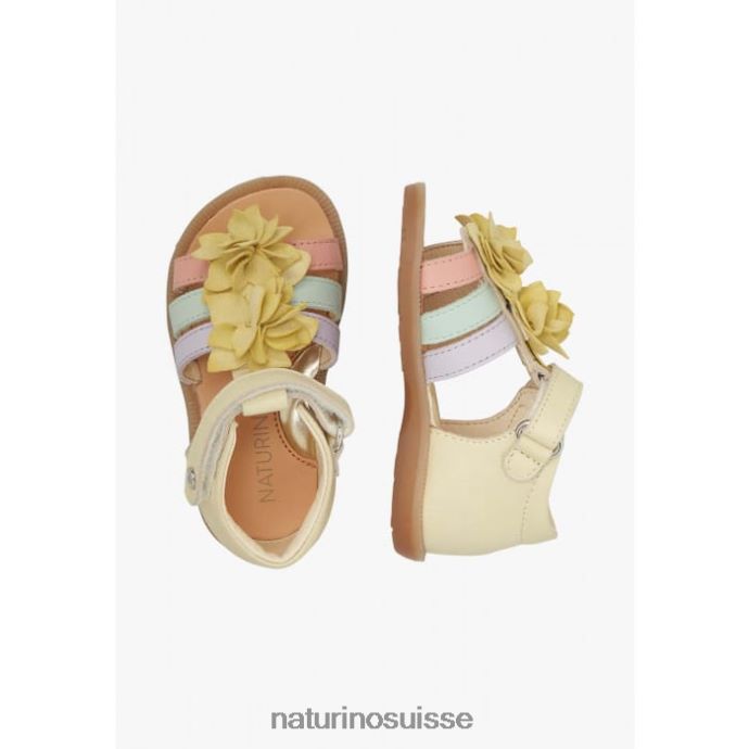 enfants zoeyy T88FLL242 Naturino sandales en cuir avec fleurs appliquées jaune