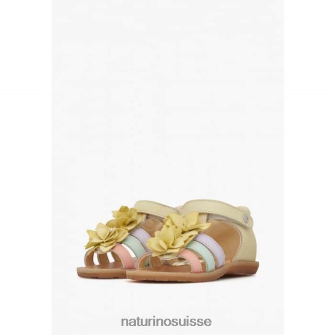 enfants zoeyy T88FLL242 Naturino sandales en cuir avec fleurs appliquées jaune