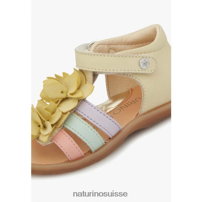 enfants zoeyy T88FLL242 Naturino sandales en cuir avec fleurs appliquées jaune