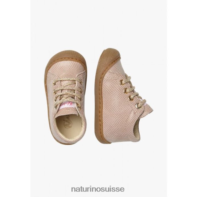 enfants cocon T88FLL256 Naturino chaussures premiers pas en cuir avec imprimé reptile rose poudré